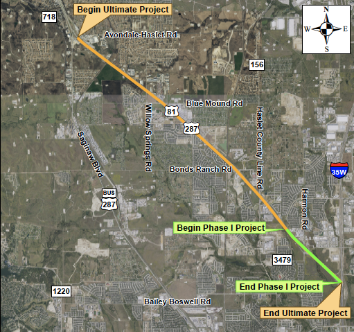 The Texas Department of Transportation project is divided into two phases along US 81/US 287 in Tarrant County. (Courtesy Texas Department of Transportation)